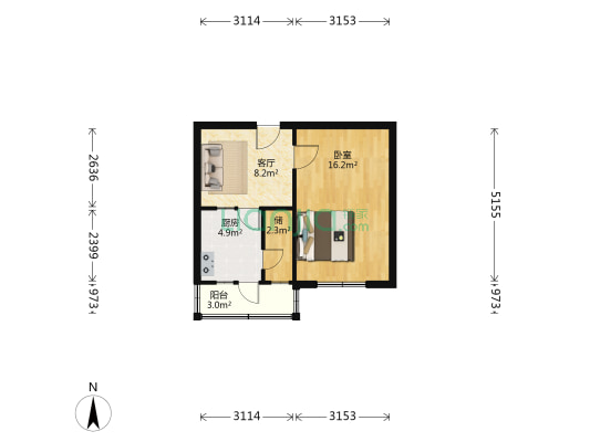 职教新村 1室1厅0卫 44平方