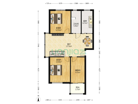 三元新村西区 2室1厅1卫 95平方
