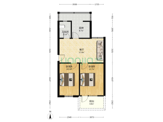 金环小区(琅琊山路) 2室1厅1卫 68平方
