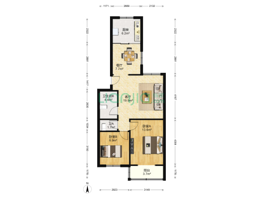 高科花园二三期 2室2厅2卫 83平方
