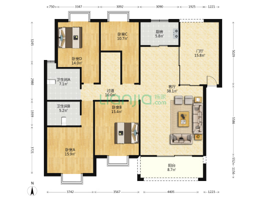 长水航城凌霄苑 4室1厅2卫 250平方