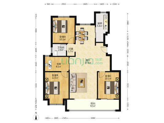北控雁栖湖 4室1厅1卫 117平方