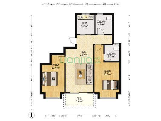 滨江中天·锦翠蓝庭 3室2厅2卫 96平方
