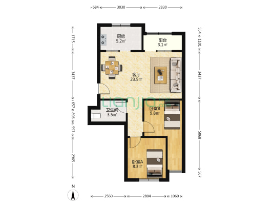 水清新居 2室1厅1卫 73平方