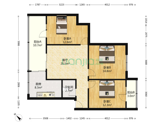 新驿南街12号楼 3室1厅1卫 91平方