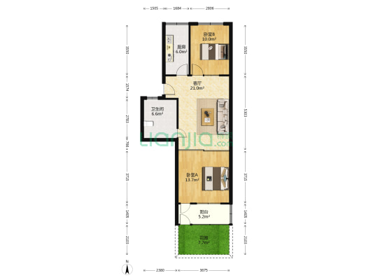 向阳苑 2室1厅1卫 68平方
