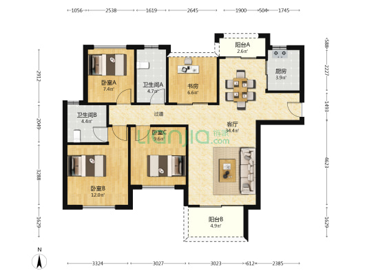 云开一品樾玺 4室1厅2卫 116平方