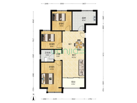 东方逸品 3室1厅1卫 103平方