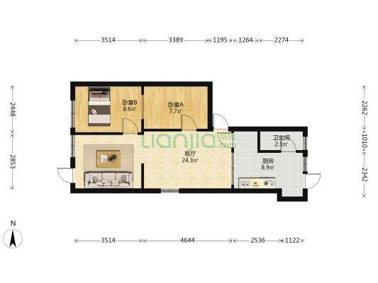 狮峰路16号小区 2室1厅1卫 64平方