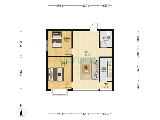 中央名都 2室1厅1卫 84平方