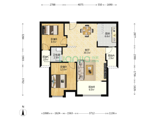 上汇金悦湾 2室1厅1卫 83平方