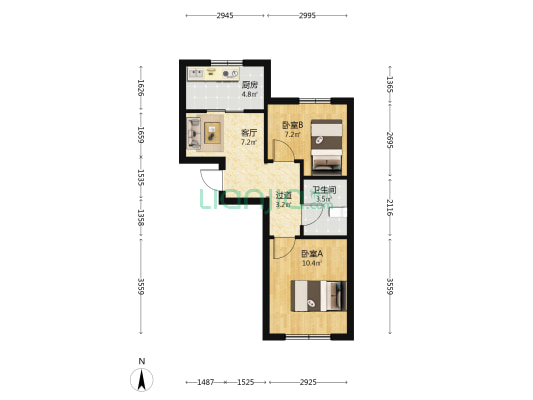 远洋新兴公馆 2室1厅1卫 58平方