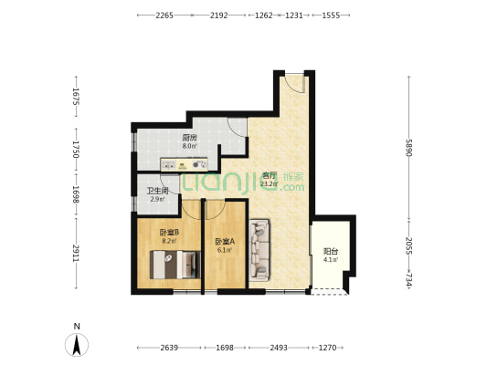 紫星华府 2室1厅1卫 79平方