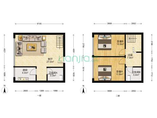 蓝庭公寓 2室1厅2卫 51平方