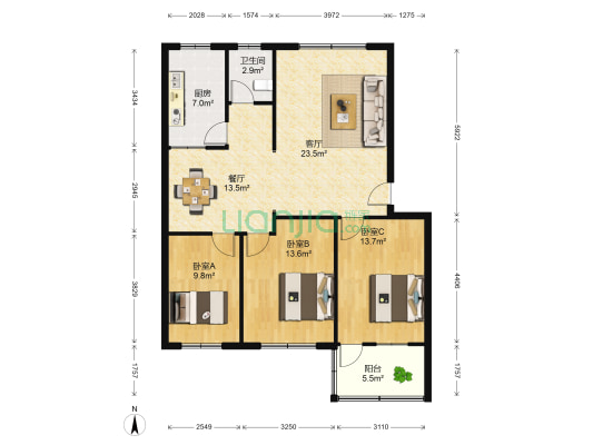 炉姑南苑小区 3室2厅1卫 103平方