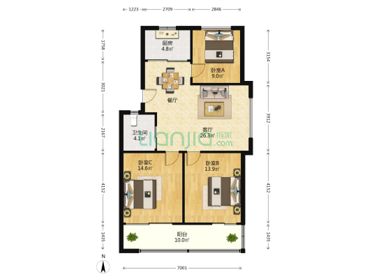 凤栖花园东区 3室1厅1卫 93平方