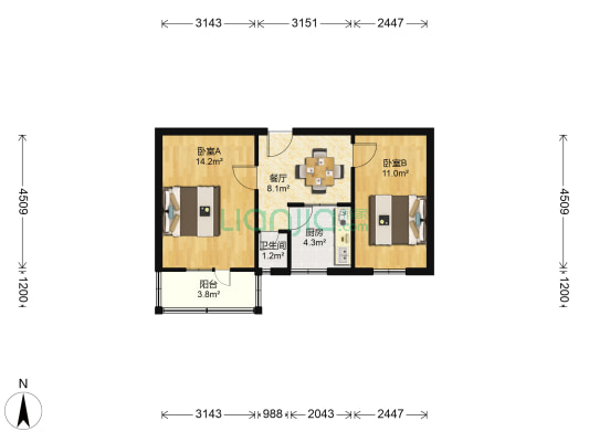 兰西机务段宿舍 2室1厅1卫 47平方