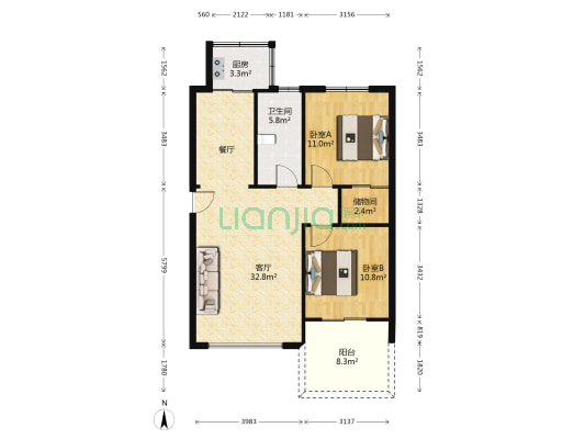 春晖里(大港区) 2室1厅1卫 83平方