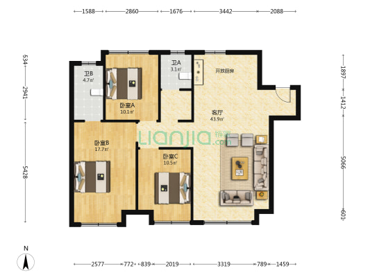 东安满庭芳华 3室1厅2卫 114平方