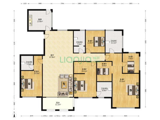 名门紫园二期 6室1厅4卫 289平方