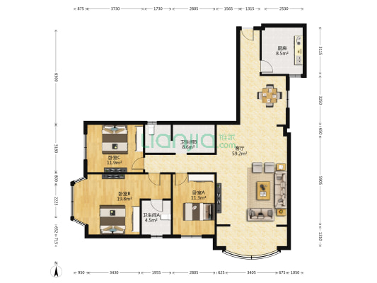 海林大厦 3室1厅2卫 161平方