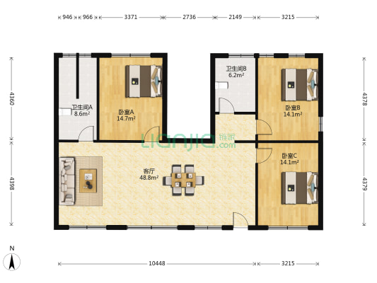 富春路 3室1厅2卫 115平方