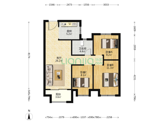 金麟府 3室1厅1卫 92平方