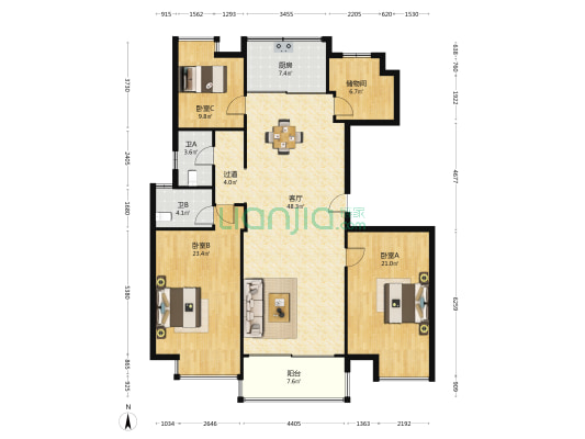 兴澄锦苑东区 3室1厅2卫 165平方