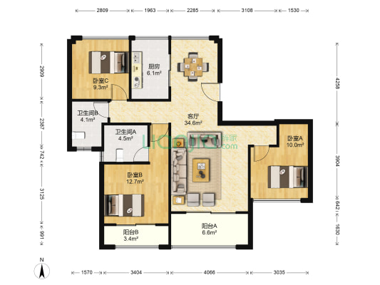 望湖湾 3室1厅2卫 129平方