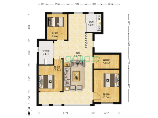 開世嘉年二期 3室1厅1卫 120平方