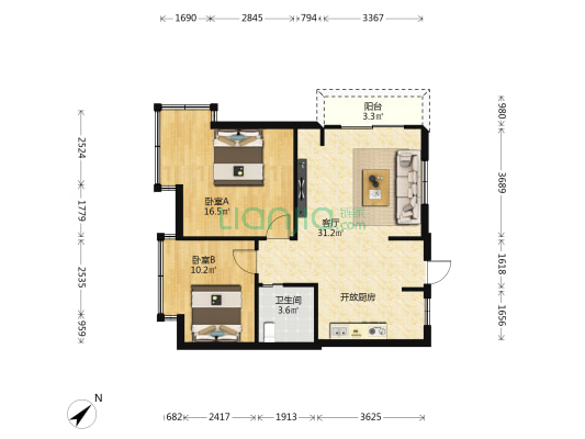 生产资料小区 2室1厅1卫 86平方