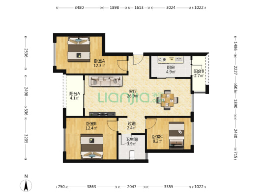 弘阳昕悦棠 3室1厅1卫 86平方