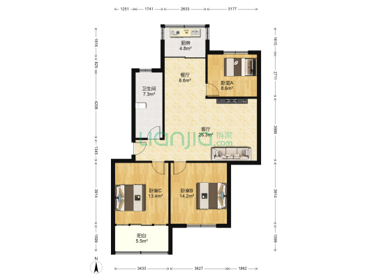 东高生活区 3室2厅1卫 160平方
