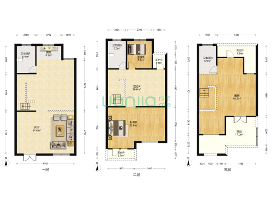夏宫豪庭 2室1厅3卫 258平方
