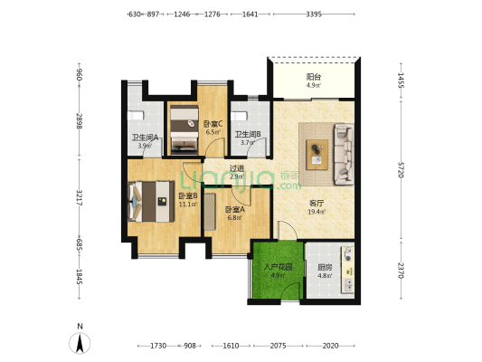 晓悦都荟 3室1厅2卫 94平方