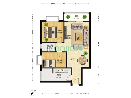 学府人家 2室1厅1卫 75平方