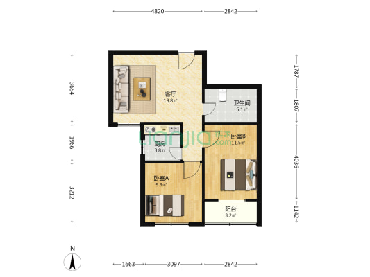 珑城花园 2室1厅1卫 73平方