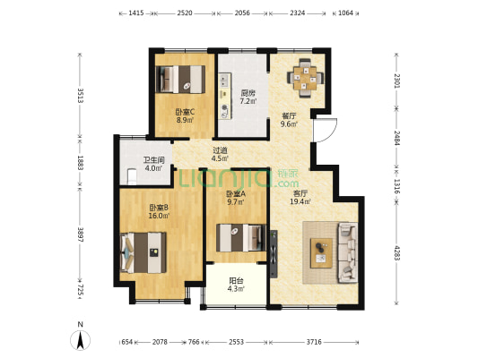学府上城 3室2厅1卫 110平方
