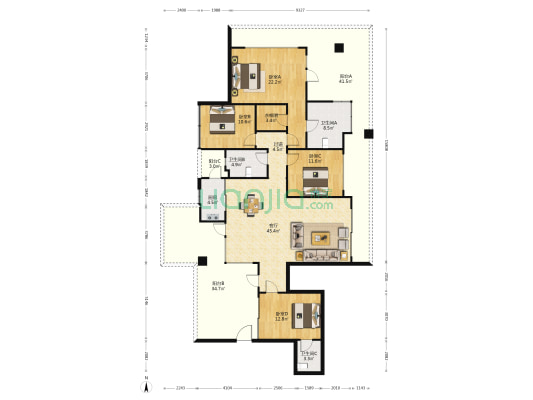 麓湖生态城五彩林堤 4室1厅3卫 194平方