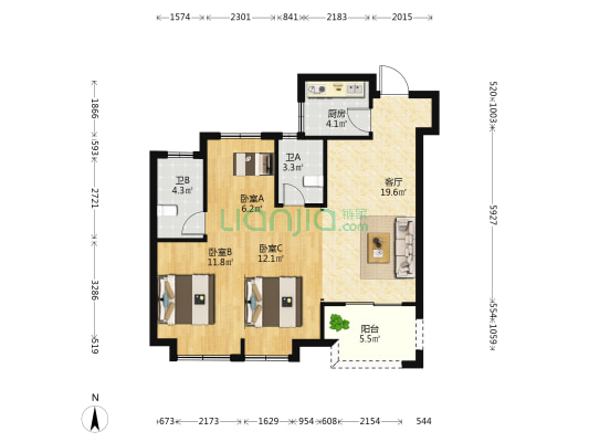 悦澜湾 3室1厅2卫 89平方