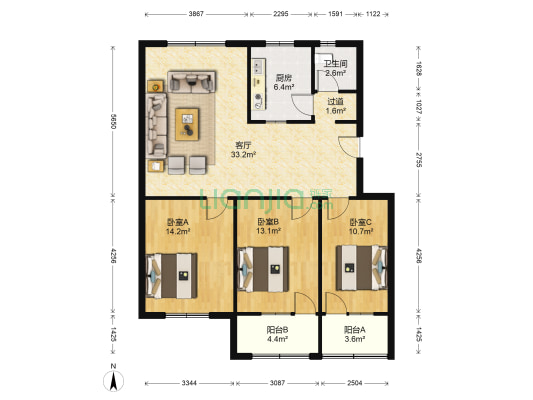 南苑花园 3室1厅1卫 110平方