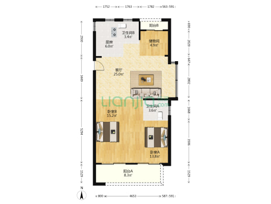 荣安春和景明 2室1厅2卫 97平方