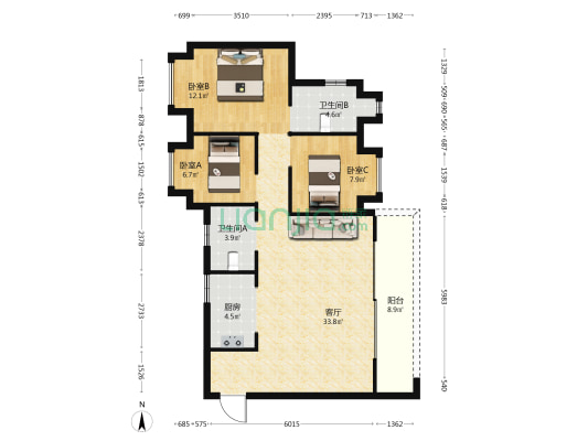 中南春风南岸 3室1厅2卫 100平方