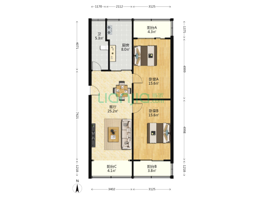 七里河区城建局家属院 2室1厅1卫 103平方