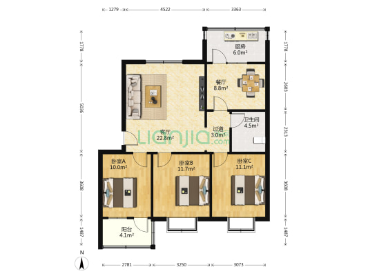 般河生活区 3室2厅1卫 98平方