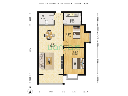 甘肃省妇女联合会住宅小区 2室1厅1卫 93平方