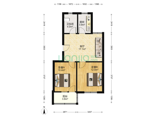 新都花园 2室1厅1卫 62平方