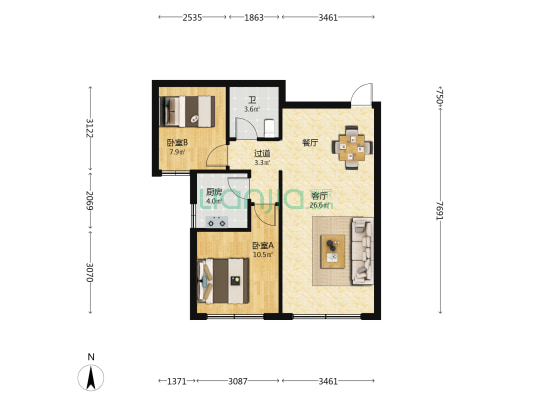 潍坊和平广场 2室1厅1卫 79平方