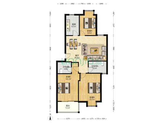 浪漫香槟西区 3室1厅2卫 108平方