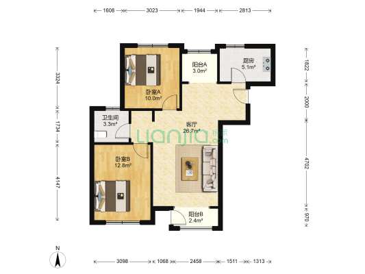 津铁惠苑 2室1厅1卫 91平方